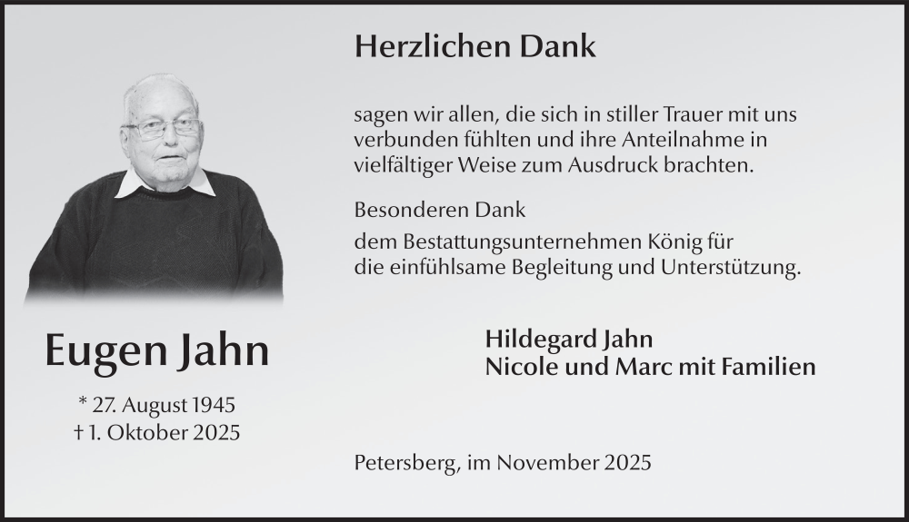  Traueranzeige für Eugen Jahn vom 01.11.2025 aus FZ