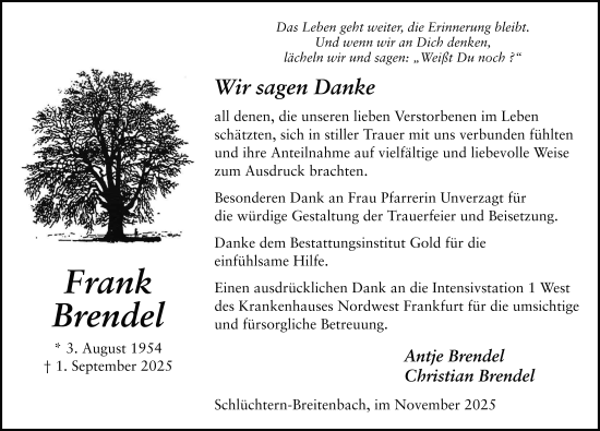 Traueranzeige von Frank Brendel von FZ