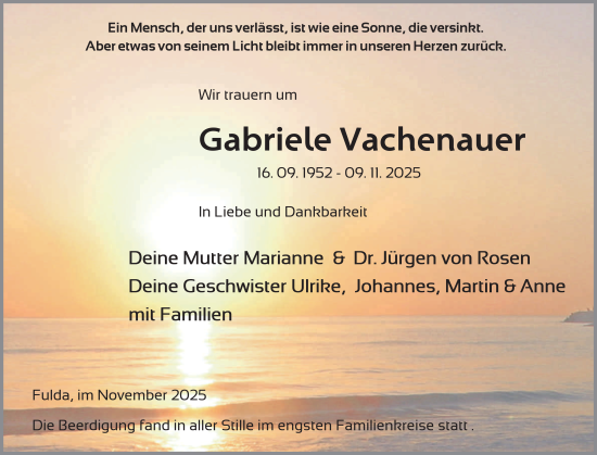 Traueranzeige von Gabriele Vachenauer von FZ