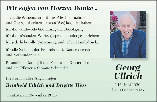 Traueranzeige von Georg Ullrich von FZ