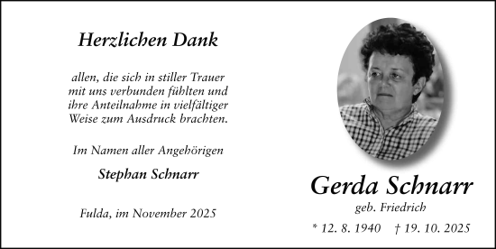 Traueranzeige von Gerda Schnarr von FZ