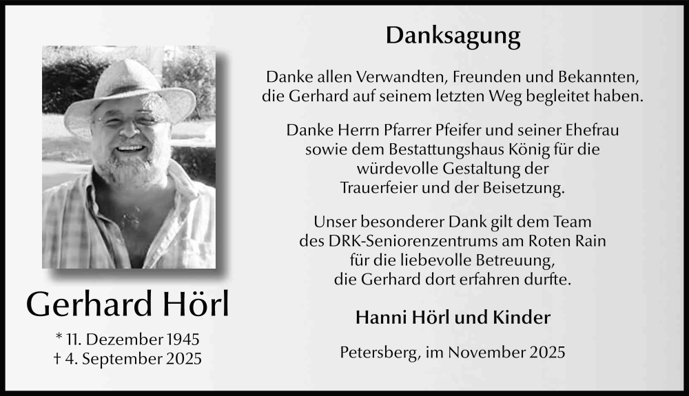  Traueranzeige für Gerhard Hörl vom 26.11.2025 aus FZ