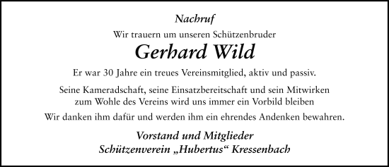 Traueranzeige von Gerhard Wild von FZ
