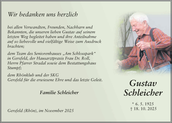 Traueranzeige von Gustav Schleicher von FZ