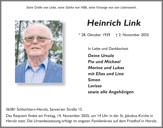 Traueranzeige von Heinrich Link von FZ