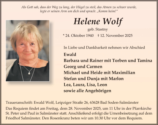 Traueranzeige von Helene Wolf von FZ