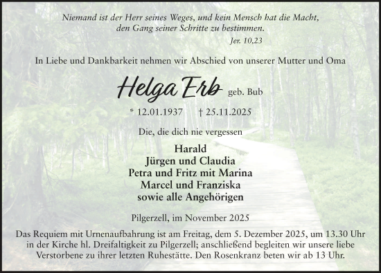 Traueranzeige von Helga Erb von FZ