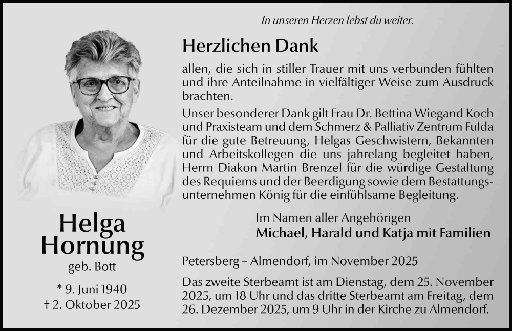  Traueranzeige für Helga Hornung vom 22.11.2025 aus FZ