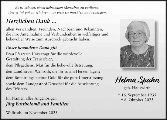 Traueranzeige von Helma Spahn von FZ