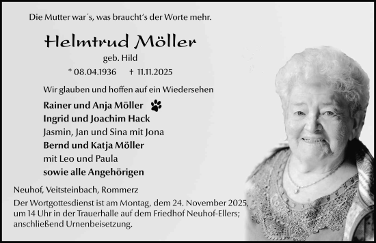 Traueranzeige von Helmtrud Möller von FZ