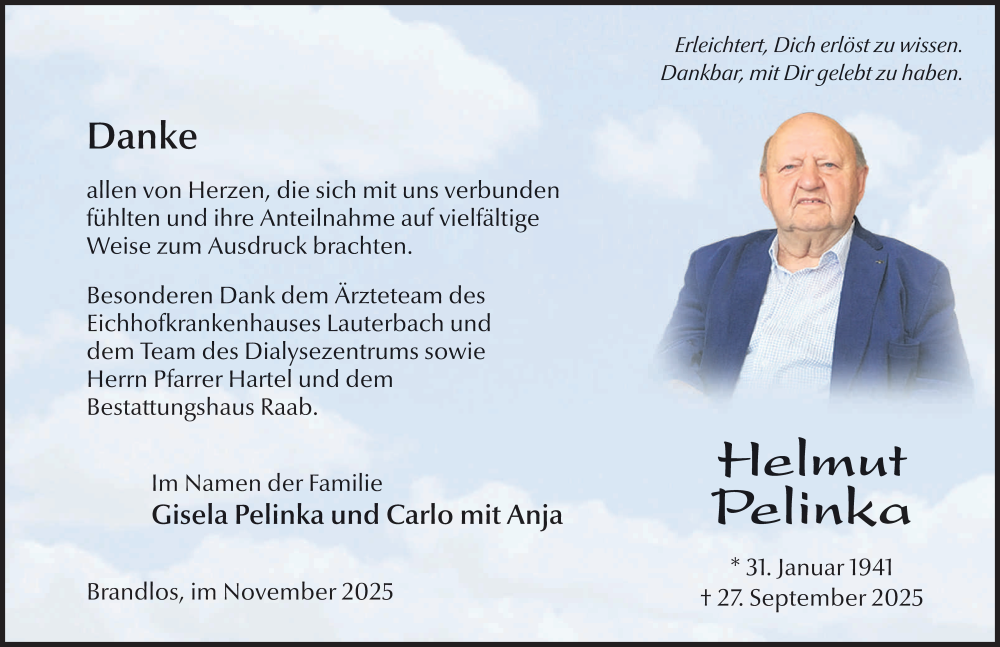 Traueranzeige für Helmut Pelinka vom 01.11.2025 aus FZ