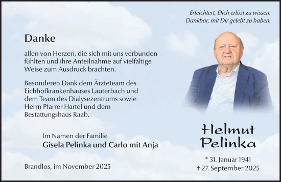 Traueranzeige von Helmut Pelinka von FZ