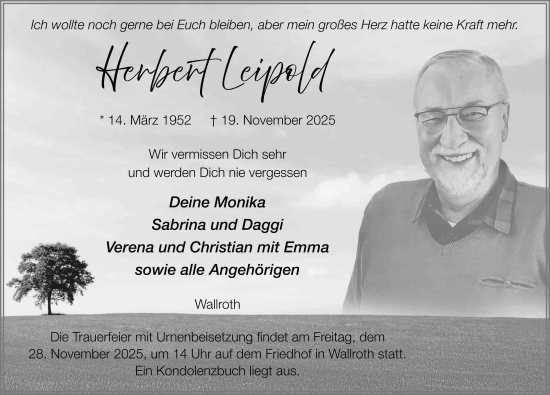 Traueranzeige von Herbert Leipold von FZ