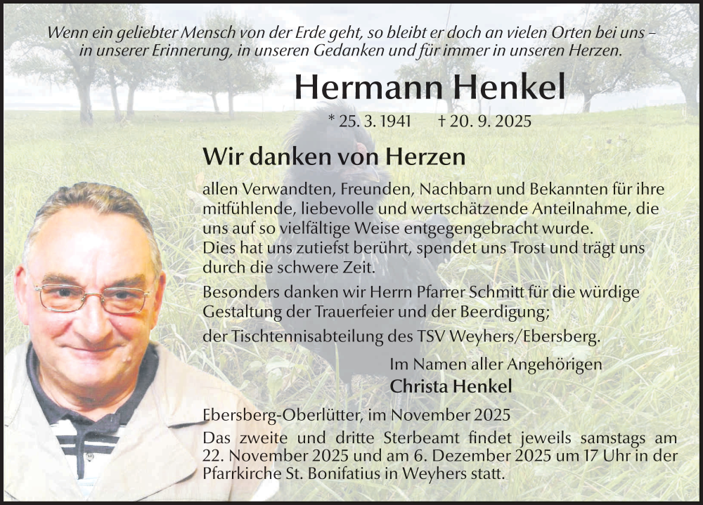  Traueranzeige für Hermann Henkel vom 18.11.2025 aus FZ