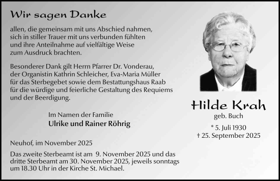 Traueranzeige von Hilde Krah von FZ