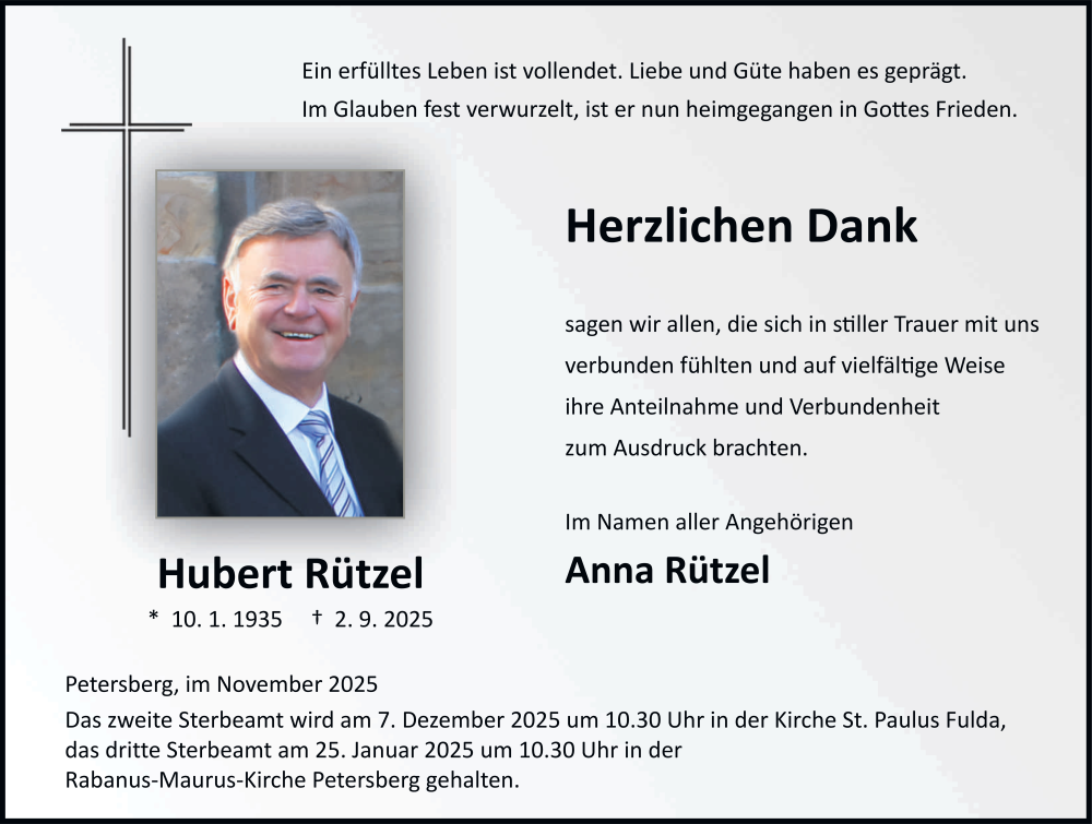  Traueranzeige für Hubert Rützel vom 22.11.2025 aus FZ