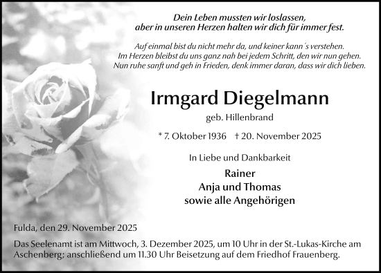 Traueranzeige von Irmgard Diegelmann von FZ
