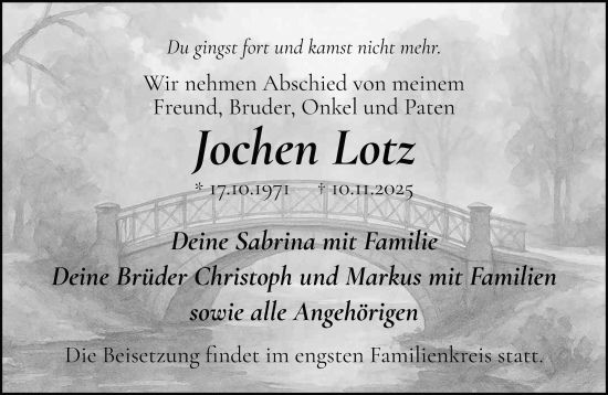 Traueranzeige von Jochen Lotz von FZ