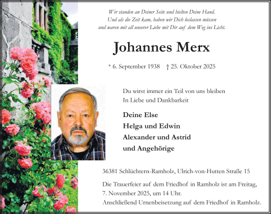 Traueranzeige von Johannes Merx von FZ