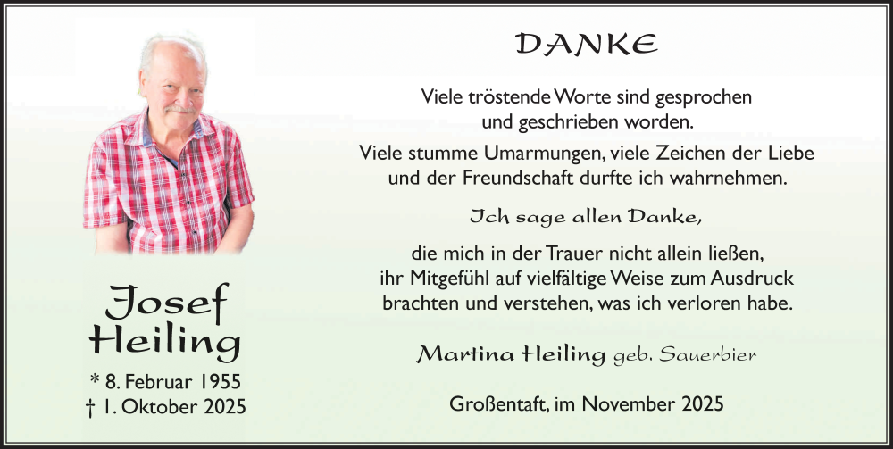  Traueranzeige für Josef Heiling vom 04.11.2025 aus FZ