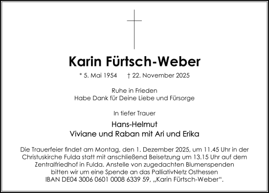 Traueranzeige von Karin Fürtsch-Weber von FZ