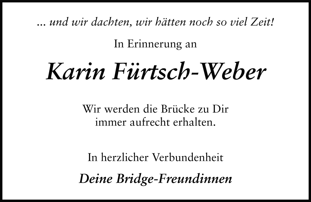  Traueranzeige für Karin Fürtsch-Weber vom 27.11.2025 aus FZ