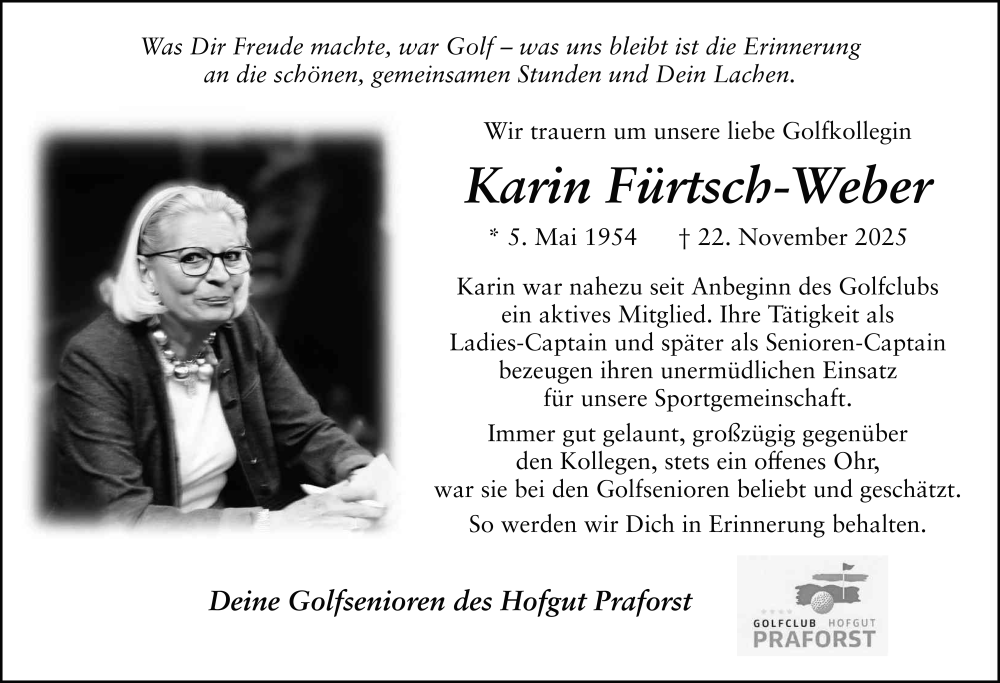  Traueranzeige für Karin Fürtsch-Weber vom 29.11.2025 aus FZ