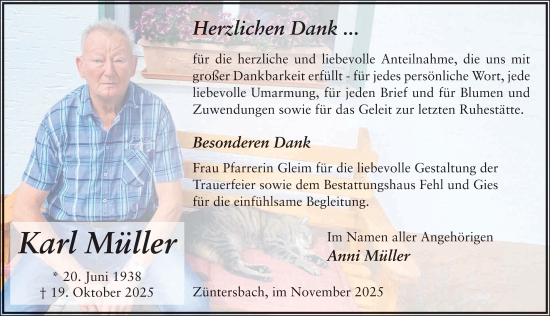 Traueranzeige von Karl Müller von FZ