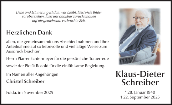 Traueranzeige von Klaus-Dieter Schreiber von FZ