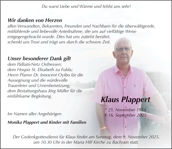 Traueranzeige von Klaus Plappert von FZ