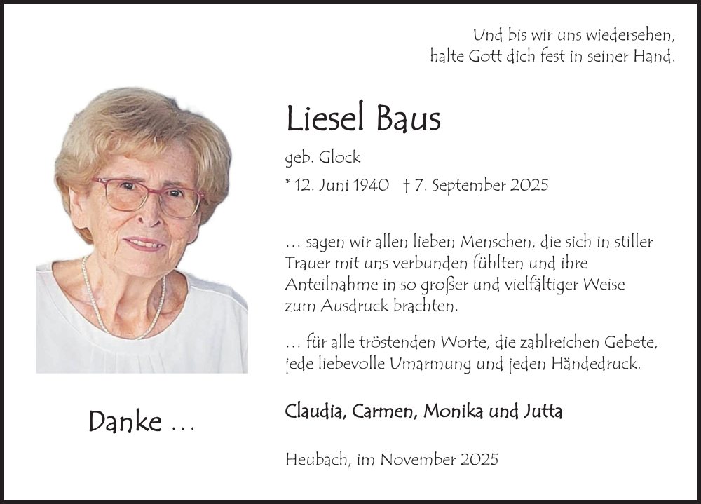  Traueranzeige für Liesel Baus vom 08.11.2025 aus FZ