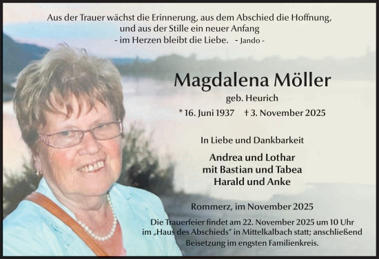 Traueranzeige von Magdalena Möller von FZ