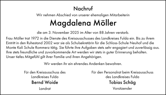 Traueranzeige von Magdalena Möller von FZ
