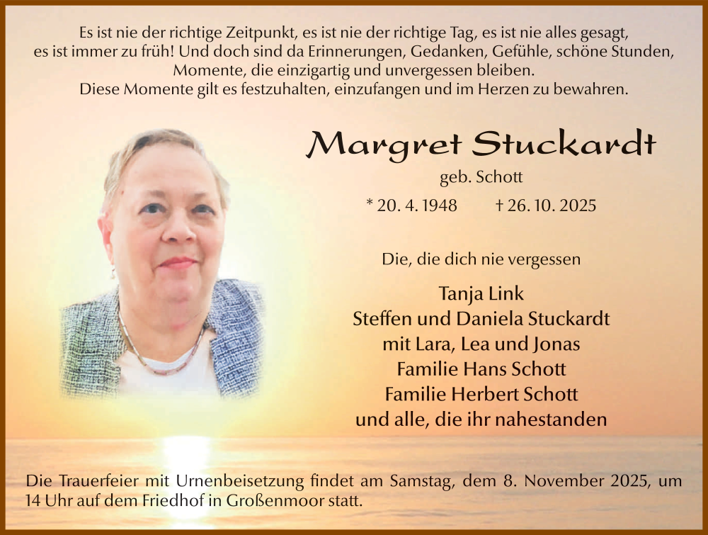  Traueranzeige für Margret Stuckardt vom 04.11.2025 aus FZ