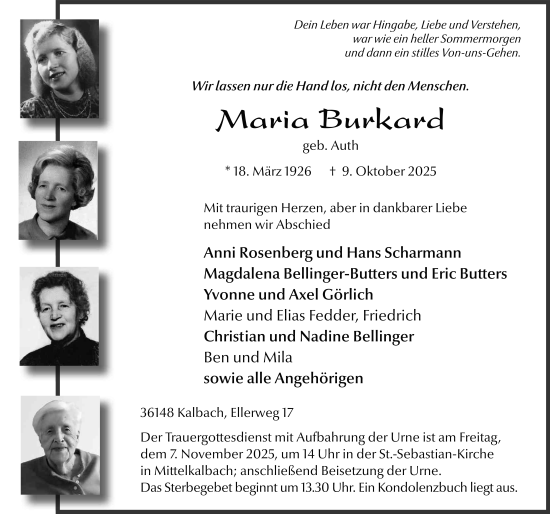 Traueranzeige von Maria Burkard von FZ