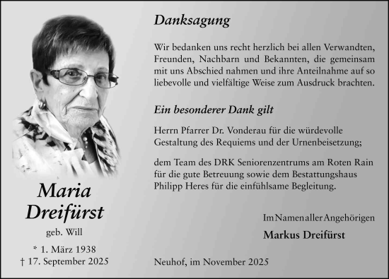Traueranzeige von Maria Dreifürst von FZ