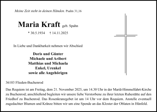 Traueranzeige von Maria Kraft von FZ