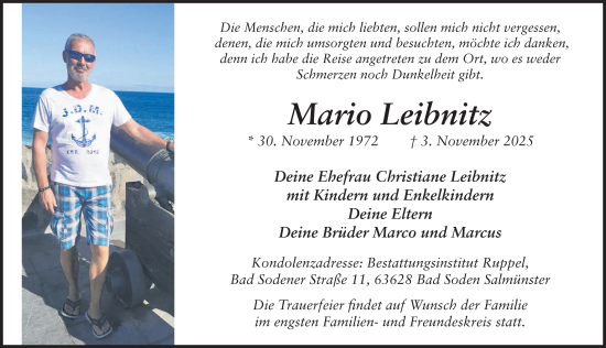 Traueranzeige von Mario Leibnitz von FZ