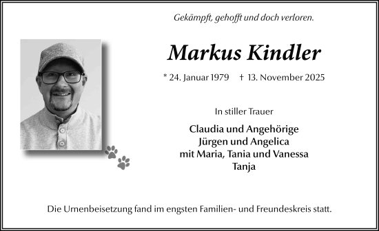 Traueranzeige von Markus Kindler von FZ