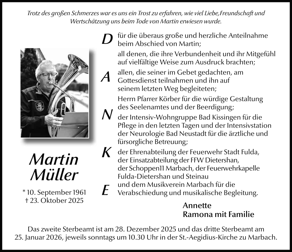  Traueranzeige für Martin Müller vom 29.11.2025 aus FZ