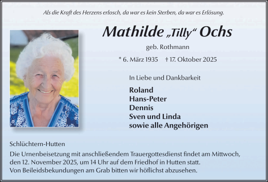 Traueranzeige von Mathilde Ochs von FZ