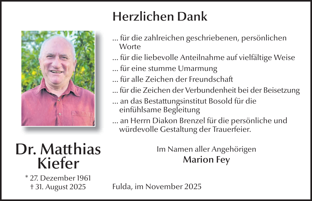  Traueranzeige für Matthias Kiefer vom 08.11.2025 aus FZ
