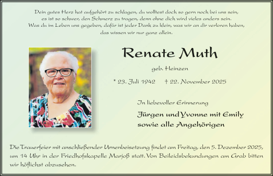Traueranzeige von Renate Muth von FZ