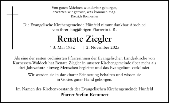 Traueranzeige von Renate Ziegler von FZ