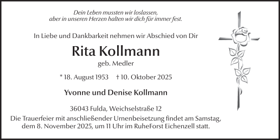 Traueranzeige von Rita Kollmann von FZ
