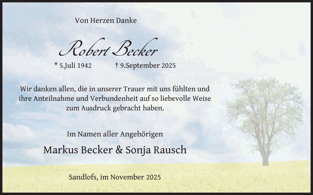  Traueranzeige für Robert Becker vom 01.11.2025 aus FZ