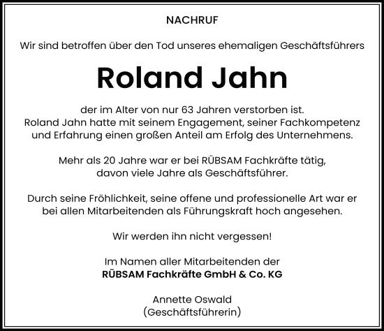 Traueranzeige von Roland Jahn von FZ