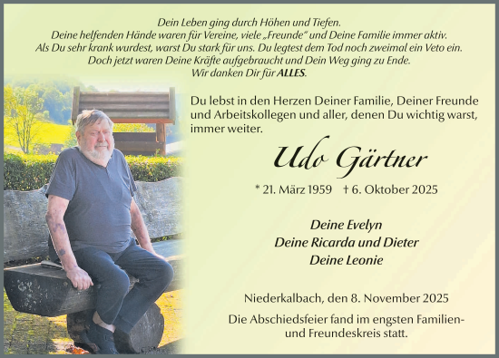 Traueranzeige von Udo Gärtner von FZ