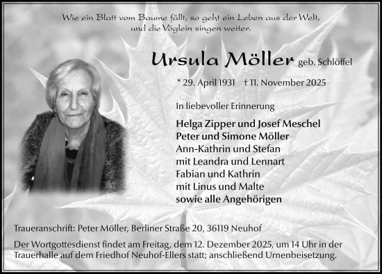 Traueranzeige von Ursula Möller von FZ