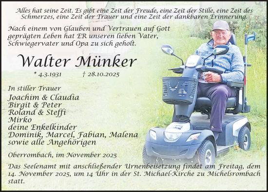 Traueranzeige von Walter Münker von FZ